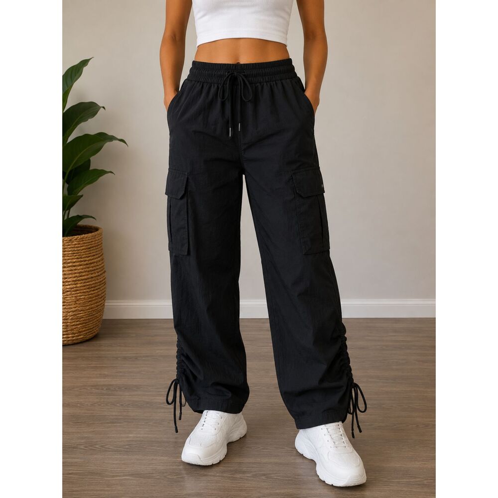 Sofia Jeans Luxe Cargo‎ Pants Womens M 8-10 Black Ruched Drawstring Utility
